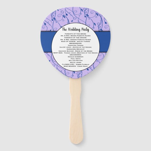 Het programma Blauwe en Lila Floral Wedding Handwaaier (Achterkant)