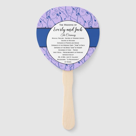Het programma Blauwe en Lila Floral Wedding Handwaaier (Voorkant)