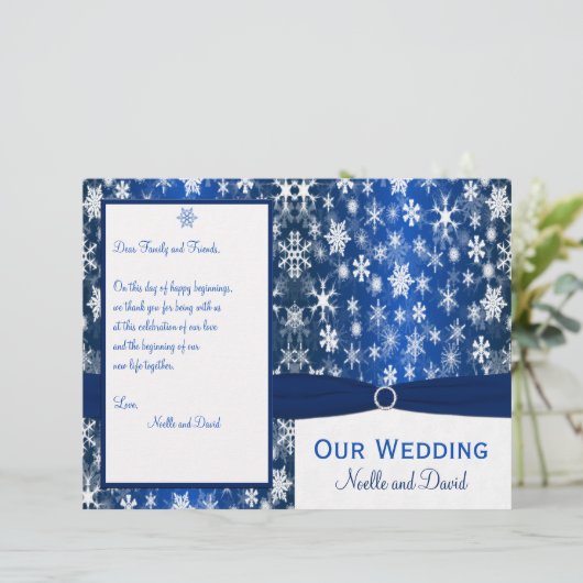 Het programma Blauwe en Witte Snowflakes Wedding (Staand voorkant)