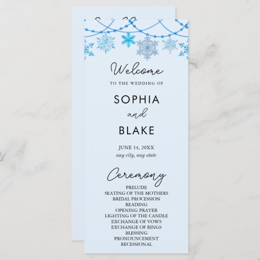 Het programma Blauwe Snowflakes Blue Wedding (Voorkant / Achterkant)