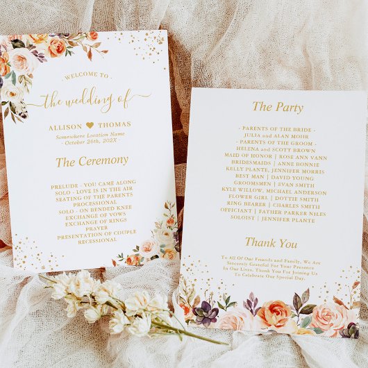 Het programma Gold Confetti Wedding Programmakaart