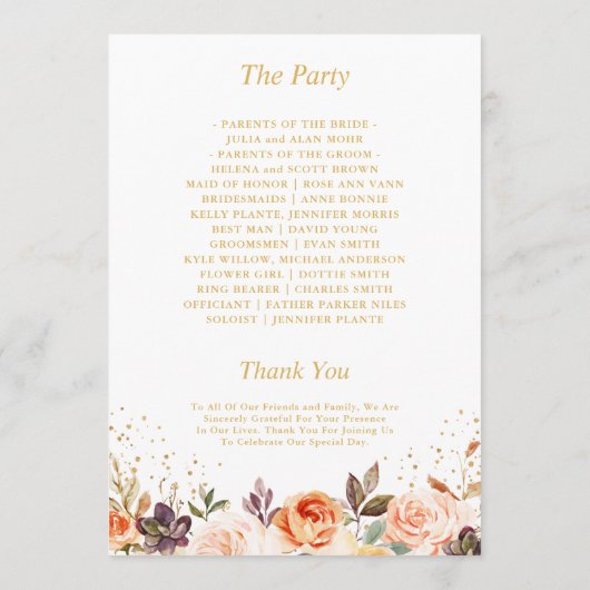 Het programma Gold Confetti Wedding Programmakaart (Achterkant)