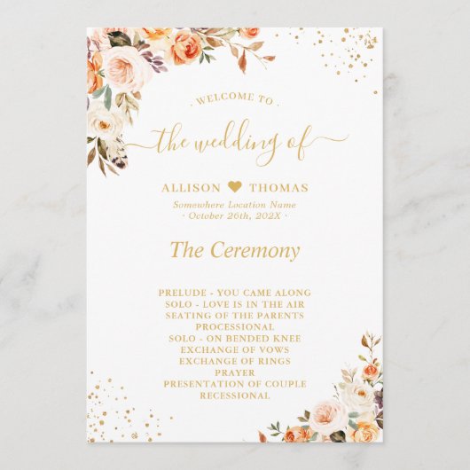 Het programma Gold Confetti Wedding Programmakaart (Voorkant)