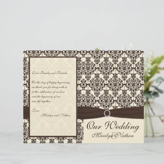 Het programma Ivory en Espresso Damask Wedding Pro (Staand voorkant)
