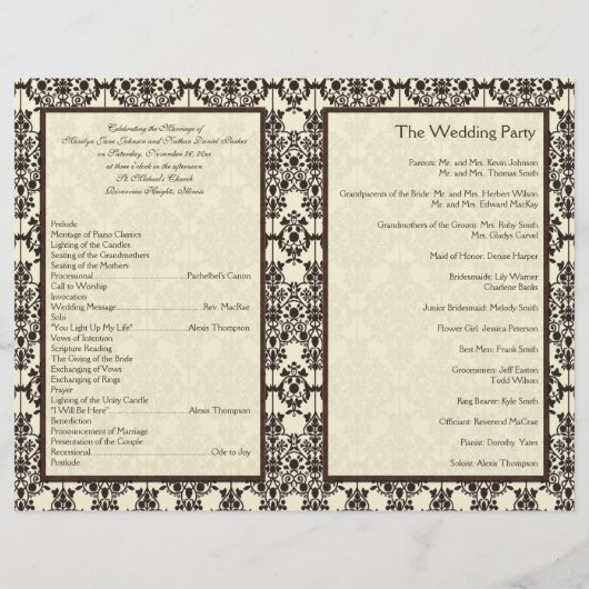 Het programma Ivory en Espresso Damask Wedding Pro (Achterkant)