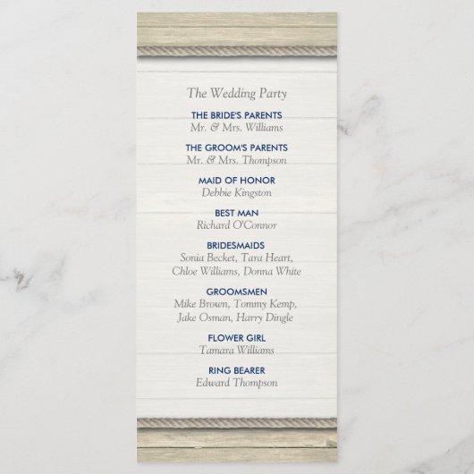 Het programma Knot Rustic Beach Wedding Programmakaart (Achterkant)