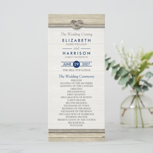 Het programma Knot Rustic Beach Wedding Programmakaart (Staand voorkant)