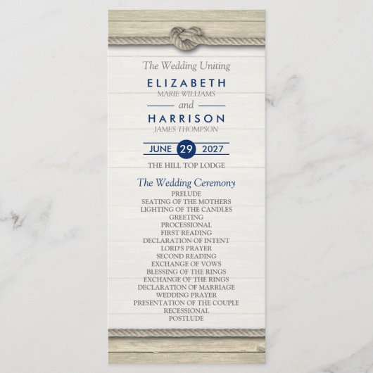 Het programma Knot Rustic Beach Wedding Programmakaart (Voorkant)