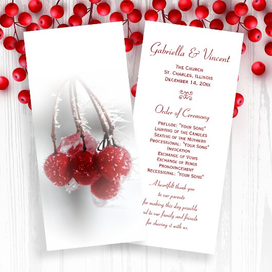 het programma Red Frosty Berries Winter Wedding Pr Programmakaart