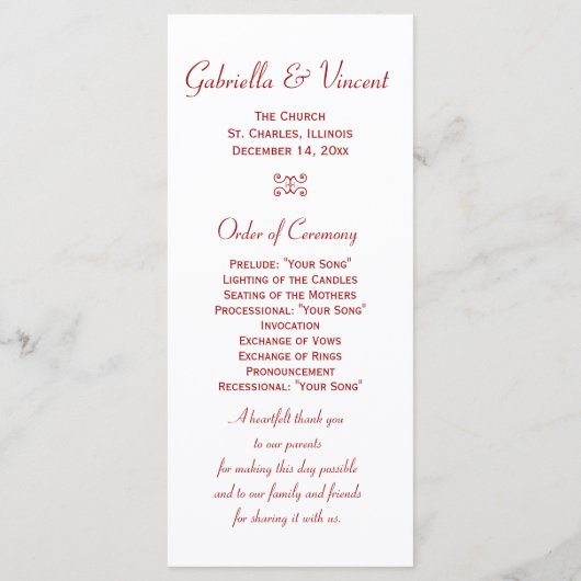 het programma Red Frosty Berries Winter Wedding Pr Programmakaart (Achterkant)