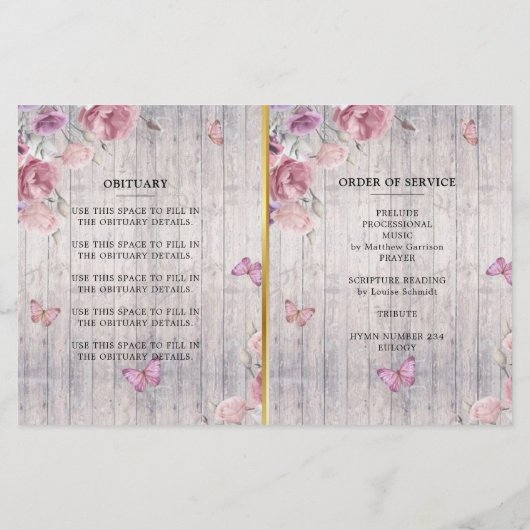 Het programma Rustic Floral Celebration of Life (Achterkant)