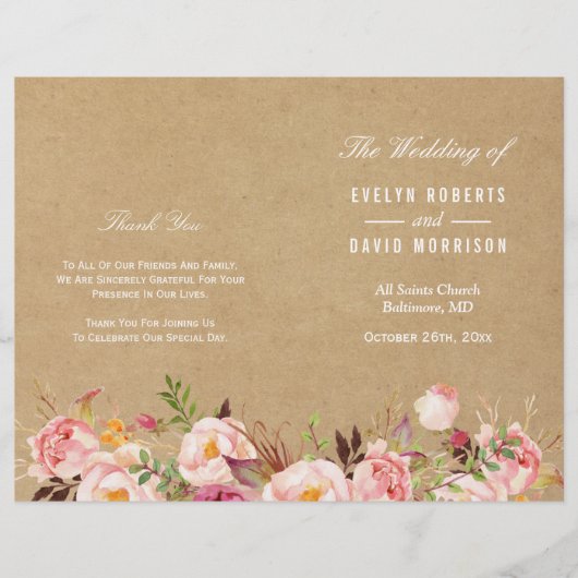 Het programma Rustic Floral Kraft Folded Wedding (Voorkant)