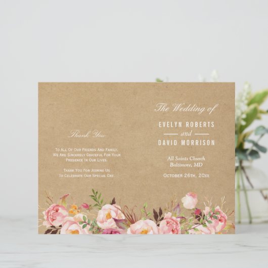 Het programma Rustic Floral Kraft Folded Wedding (Staand voorkant)