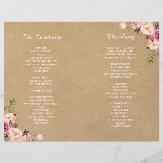 Het programma Rustic Floral Kraft Folded Wedding (Achterkant)