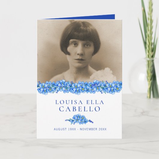 Het programma van de begrafenisdienst blauw vergee (Voorkant)