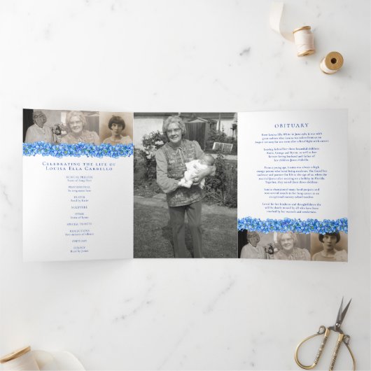 Het programma van de begrafenisdienst blauw vergee (Binnen)