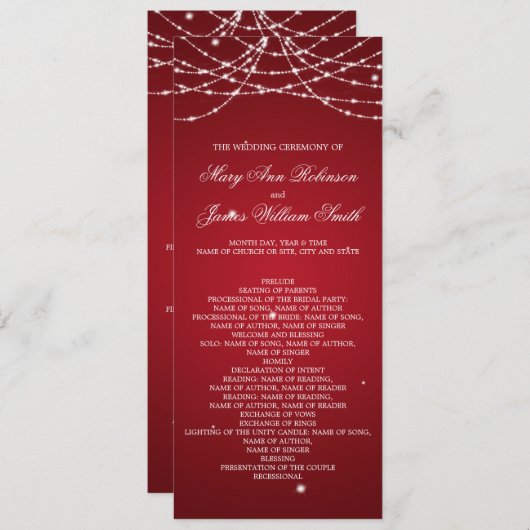 Het Programma van de bruiloft het Koord Rood Programmakaart (Voorkant / Achterkant)