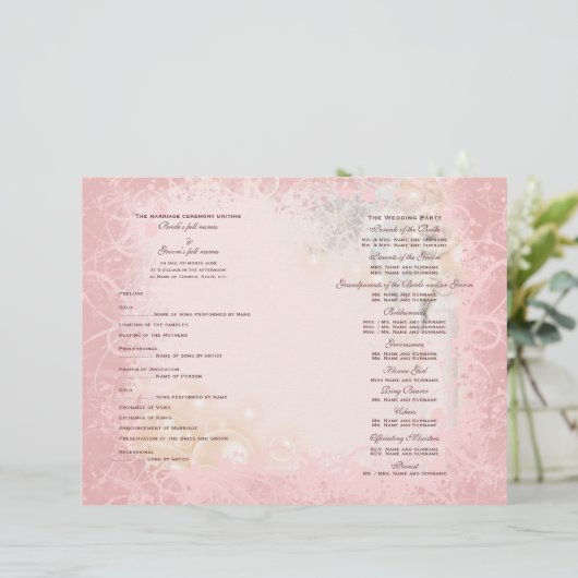 Het programma van de bruiloft roze witte vleugje (Staand voorkant)