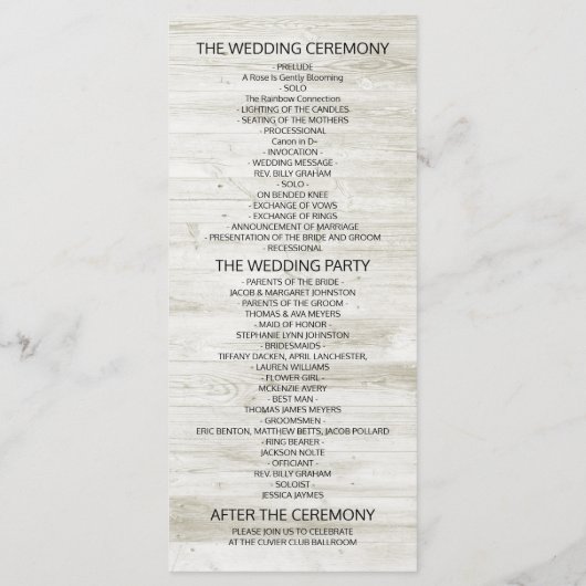 Het Programma van de bruiloft Rustic Hood Floral & Programmakaart (Achterkant)