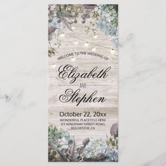 Het Programma van de bruiloft Rustic Hood Floral & Programmakaart (Voorkant)