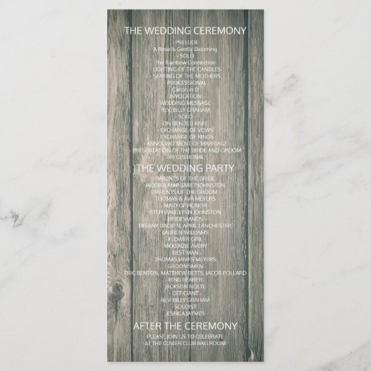 Het Programma van de bruiloft Rustic Wood Mason Ja Programmakaart (Achterkant)
