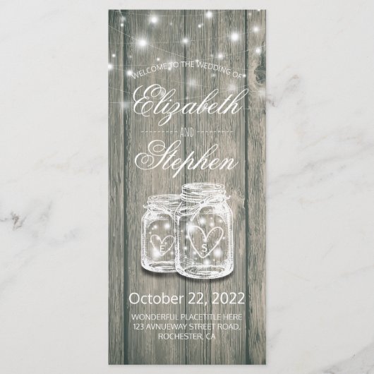 Het Programma van de bruiloft Rustic Wood Mason Ja Programmakaart (Voorkant)