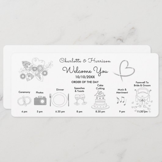 Het Programma van de Lijn van de Tijd van de wedde Programmakaart (Voorkant / Achterkant)