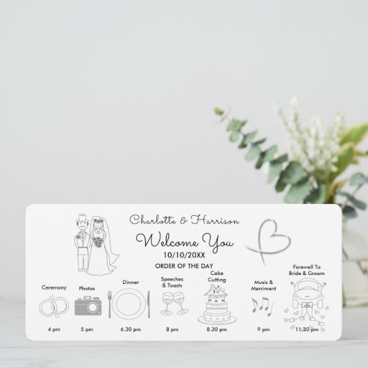Het Programma van de Tijd van het huwelijk Cute Ic Programmakaart (Staand voorkant)