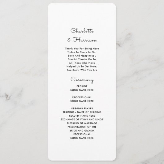 Het Programma van de Tijd van het huwelijk Cute Ic Programmakaart (Achterkant)