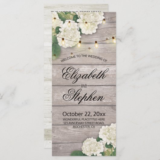 Het Programma van de weddenschap Rustic houten blo Programmakaart (Voorkant / Achterkant)