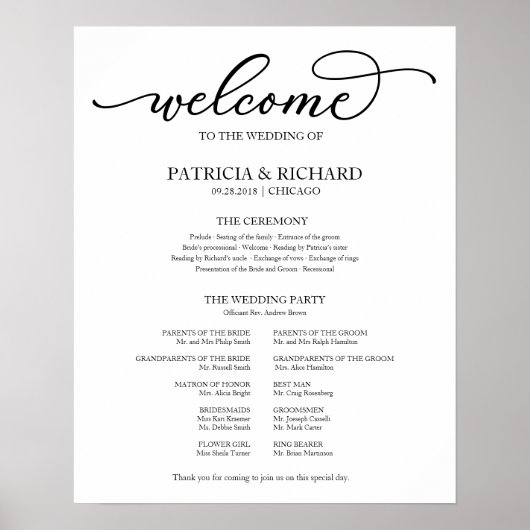 Het Programma van het huwelijk Chic Manuscript Poster (Voorkant)