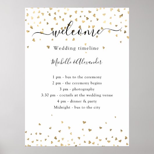 Het programma van het huwelijk gouden harten verwe poster (Voorkant)