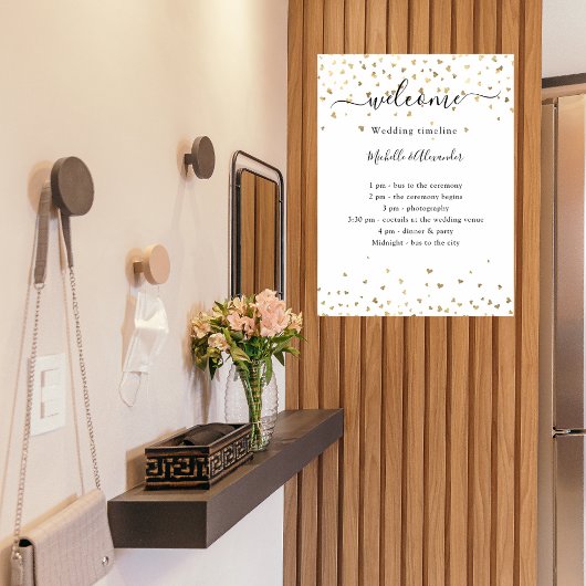 Het programma van het huwelijk gouden harten verwe poster