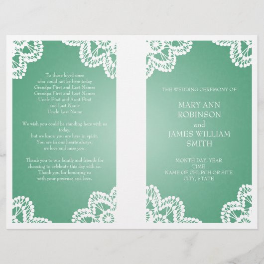 Het Programma van het huwelijk Lace Mint Green (Voorkant)
