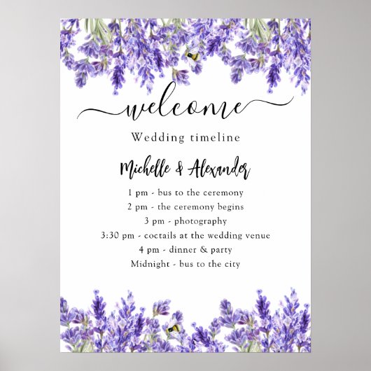 Het programma van het huwelijk lavender florals ve poster (Voorkant)