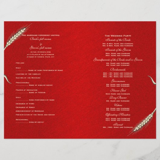 Het programma van het huwelijk sjabloon rood (vier (Voorkant)