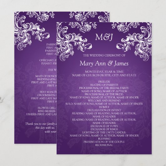 Het Programma van het huwelijk  Zwemelen 2 Paars (Voorkant / Achterkant)