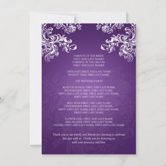 Het Programma van het huwelijk Zwemelen 2 Paars (Achterkant)