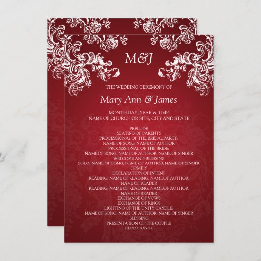 Het Programma van het huwelijk  Zwemelen 2 Rood (Voorkant / Achterkant)