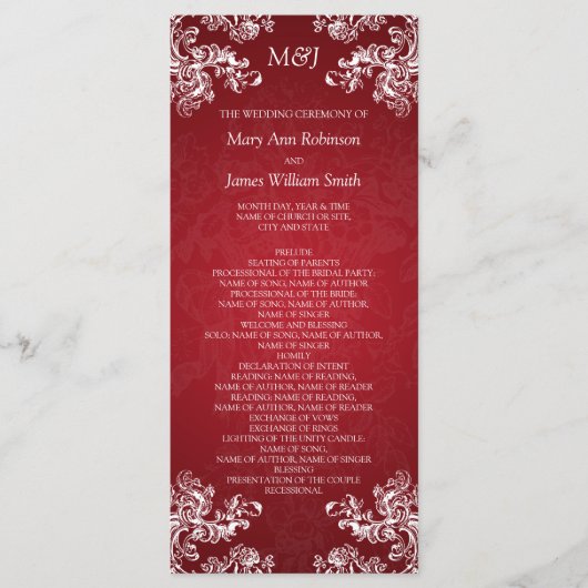 Het Programma van het huwelijk Zwemelen 2 Rood Programmakaart (Voorkant)