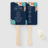 Het programma voor botanische bruiloft met blauwe  handwaaier (Voorkant en achterkant)