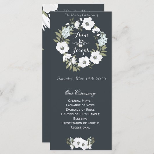 Het programma voor de zwarte en witte bruiloft programmakaart (Voorkant / Achterkant)