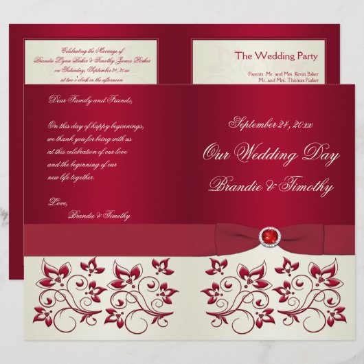 Het programma voor het huwelijk van Rode en ivoren (Voorkant / Achterkant)