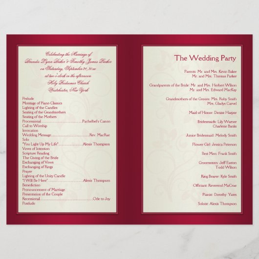 Het programma voor het huwelijk van Rode en ivoren (Achterkant)