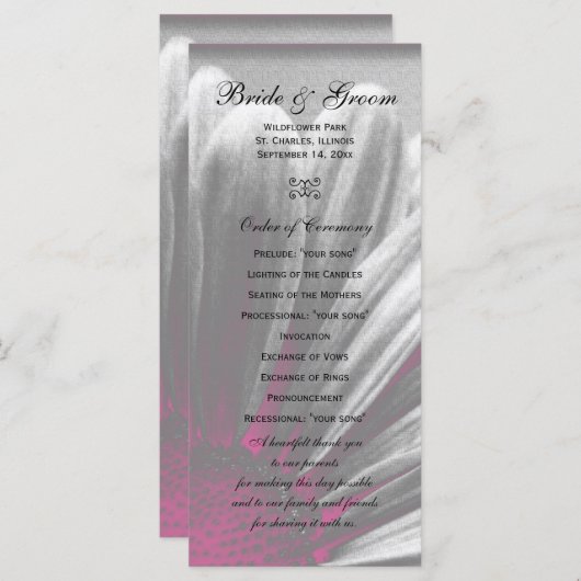 Het programma voor het huwelijk van roze en grijze programmakaart (Voorkant / Achterkant)