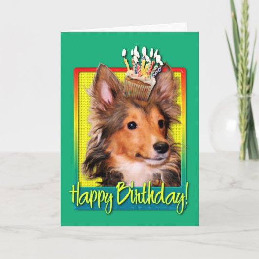 Het Puppy Cupcake - Sheltie van de verjaardag - Kaart (Voorkant)