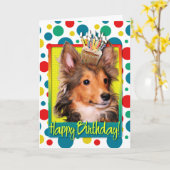 Het Puppy Cupcake - Sheltie van de verjaardag - Kaart (Gele Bloem)