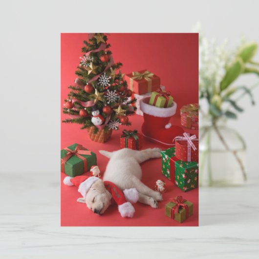 Het Puppy en Kerstmis van het golden retriever Feestdagenkaart (Staand voorkant)