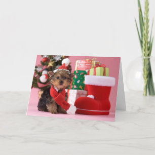 Het Puppy en Kerstmis van Yorkshire Terrier Feestdagen Kaart
