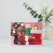 Het Puppy en Kerstmis van Yorkshire Terrier Feestdagenkaart (Staand voorkant)